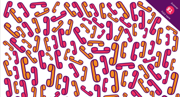 A collection of pink and orange cartoon telephones. Can you guess how many pink telephones there are?