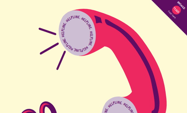 A pink telephone that says 'Helpline' on the speaker. The game is to guess how many calls our nurses respond to in a year.