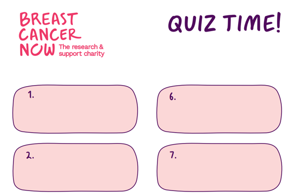 A quiz sheet template with boxes for people to fill in their answers