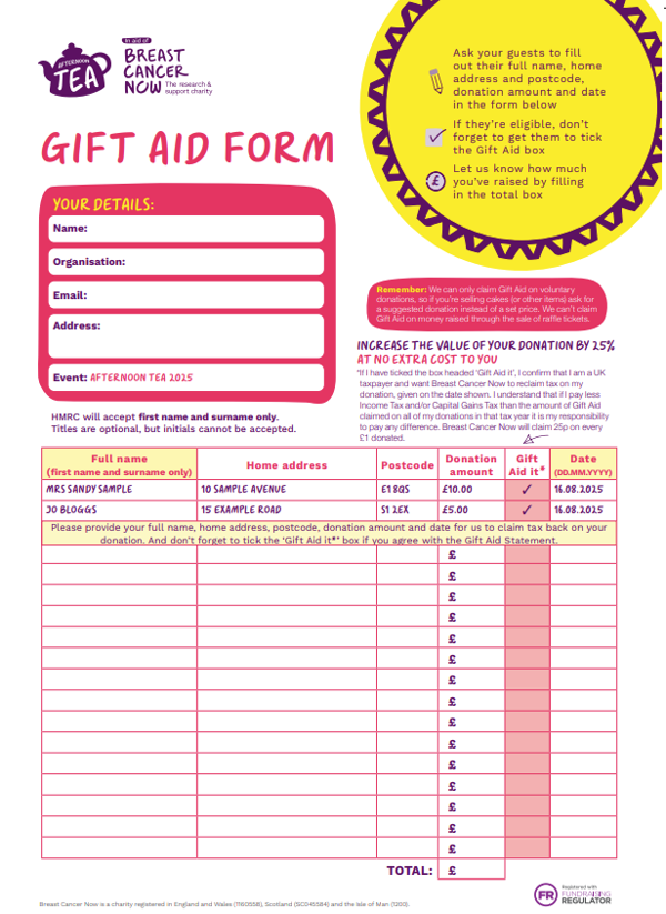 Gift Aid Form Afternoon Tea